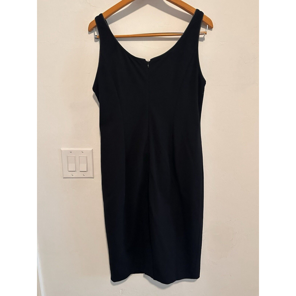 Eileen Fisher Midi Length Viscose Dress Leather Trim In Black - Picture 4 of 9